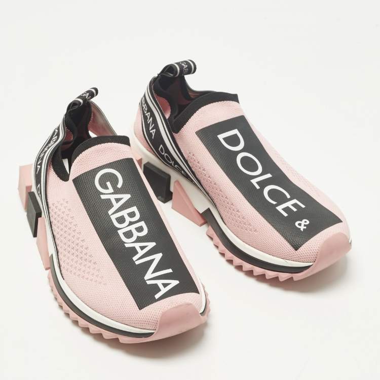 Pre Owned Dolce & Gabbana Sorrento Size 37 Pink Knit Fabric Slip On Sneakers