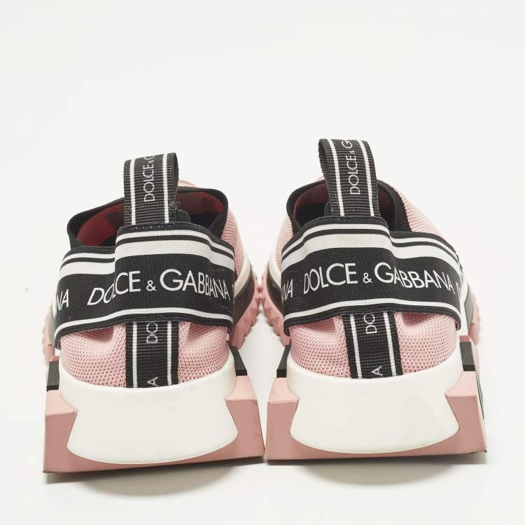 Pre Owned Dolce & Gabbana Sorrento Size 37 Pink Knit Fabric Slip On Sneakers