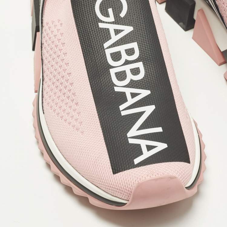 Pre Owned Dolce & Gabbana Sorrento Size 37 Pink Knit Fabric Slip On Sneakers