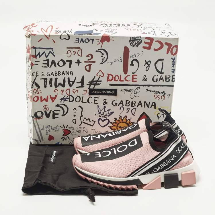 Pre Owned Dolce & Gabbana Sorrento Size 37 Pink Knit Fabric Slip On Sneakers