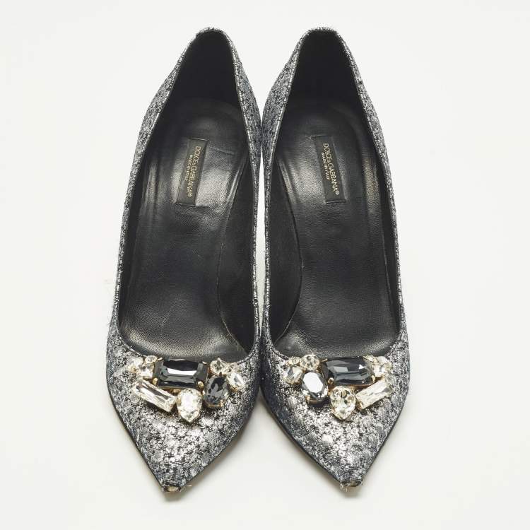 Pre Owned Dolce & Gabbana Bellucci Size 40 Silver Lurex Fabric Pumps