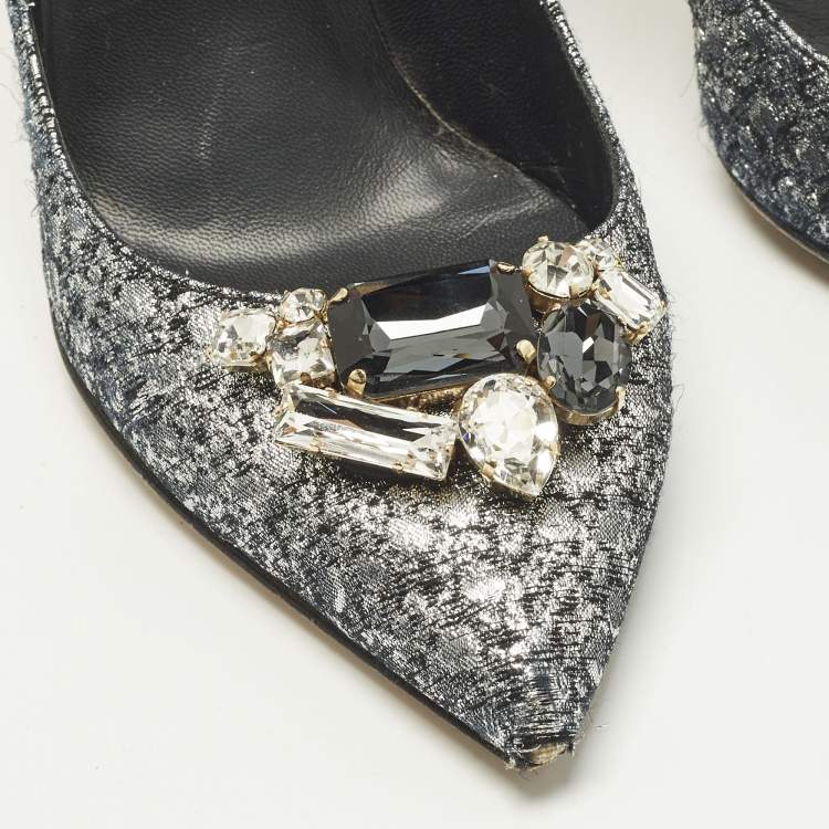 Pre Owned Dolce & Gabbana Bellucci Size 40 Silver Lurex Fabric Pumps