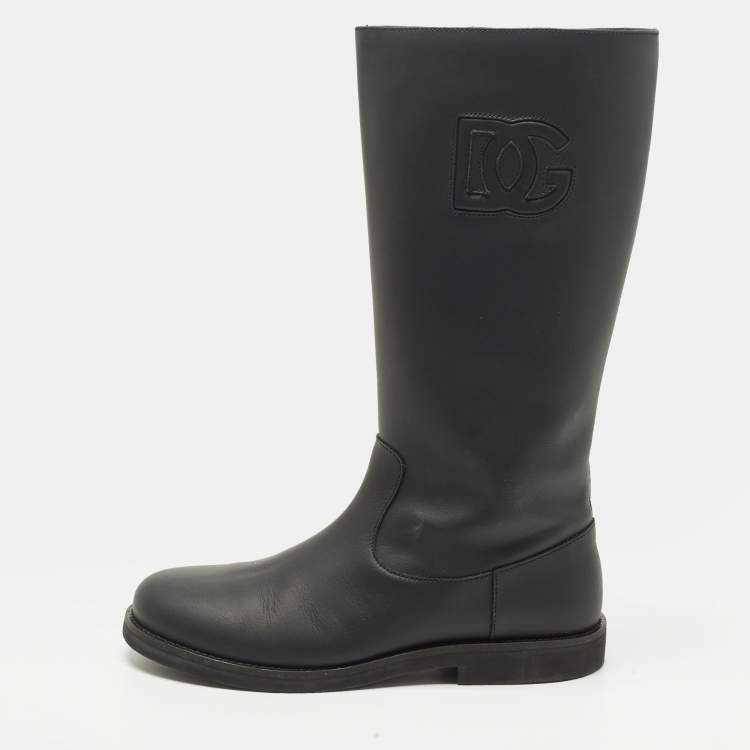 Pre Owned Dolce & Gabbana Size 37 Black Leather Mid Calf Boots