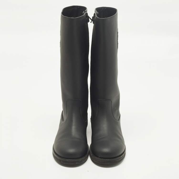 Pre Owned Dolce & Gabbana Size 37 Black Leather Mid Calf Boots