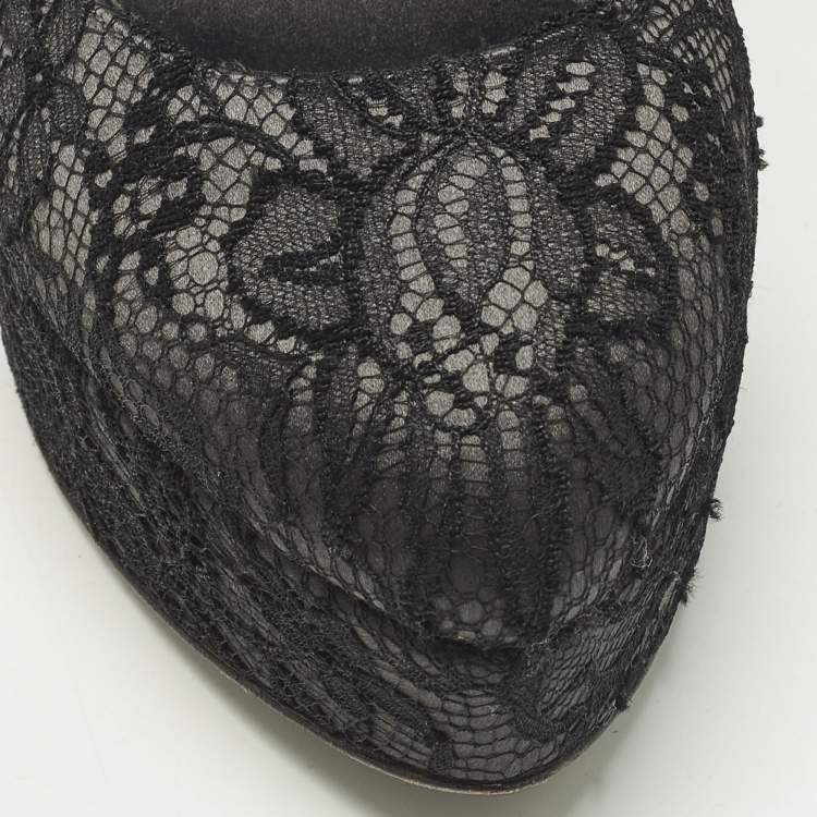 Pre Owned Dolce & Gabbana Size 38.5 Black Mesh and Satin Platform Pumps