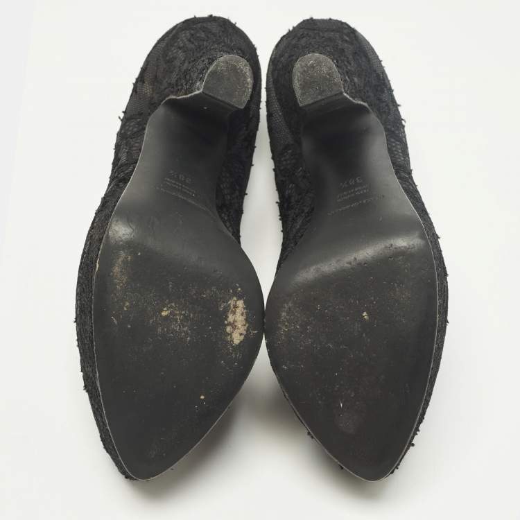 Pre Owned Dolce & Gabbana Size 38.5 Black Mesh and Satin Platform Pumps