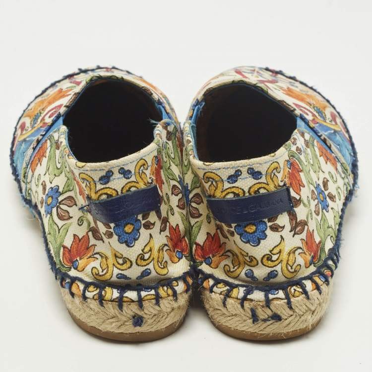 Pre Owned Dolce & Gabbana Majolica Size 35 Multicolor Canvas Espadrille Flats