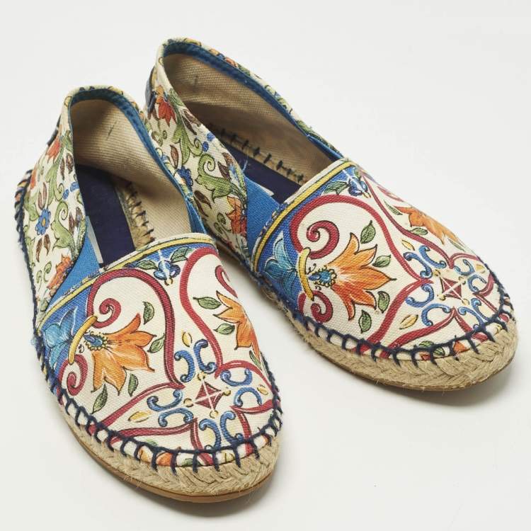 Pre Owned Dolce & Gabbana Majolica Size 35 Multicolor Canvas Espadrille Flats