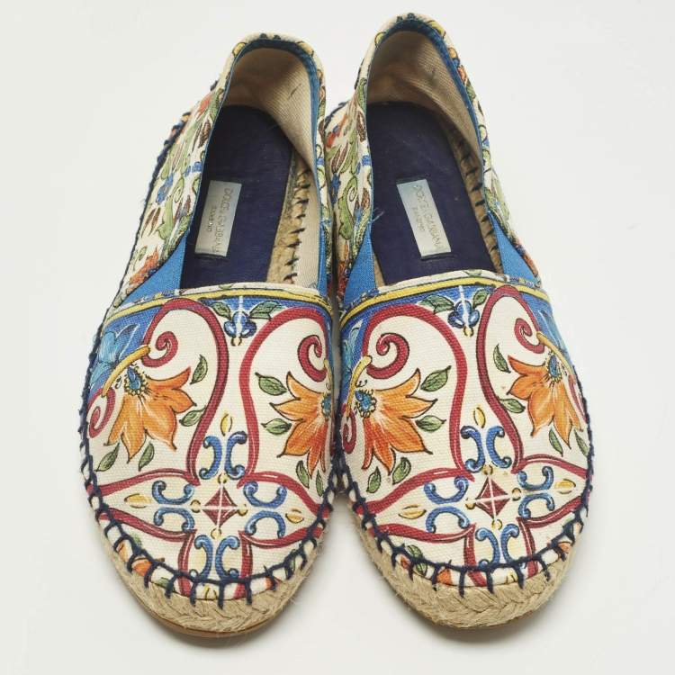 Pre Owned Dolce & Gabbana Majolica Size 35 Multicolor Canvas Espadrille Flats