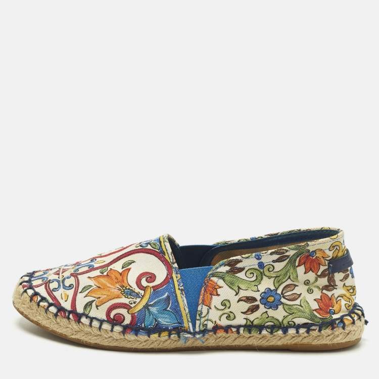 Pre Owned Dolce & Gabbana Majolica Size 35 Multicolor Canvas Espadrille Flats