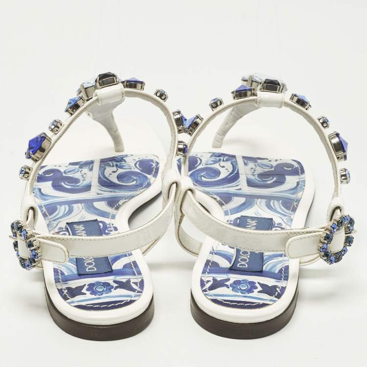 مملوكة مسبقًا Dolce & Gabbana Size 38 Multicolor Patent Leather  Crystals Embellished Thong Flats 