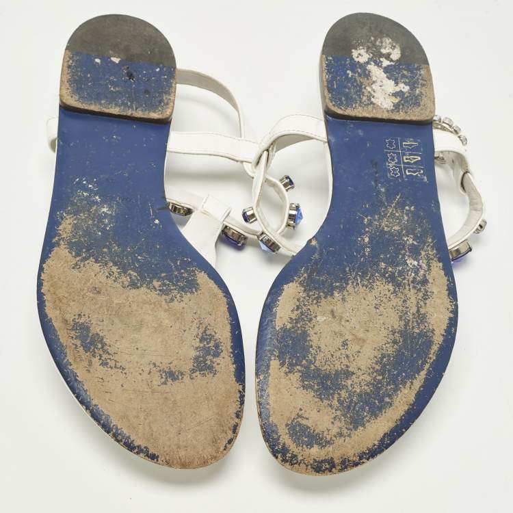 مملوكة مسبقًا Dolce & Gabbana Size 38 Multicolor Patent Leather  Crystals Embellished Thong Flats 