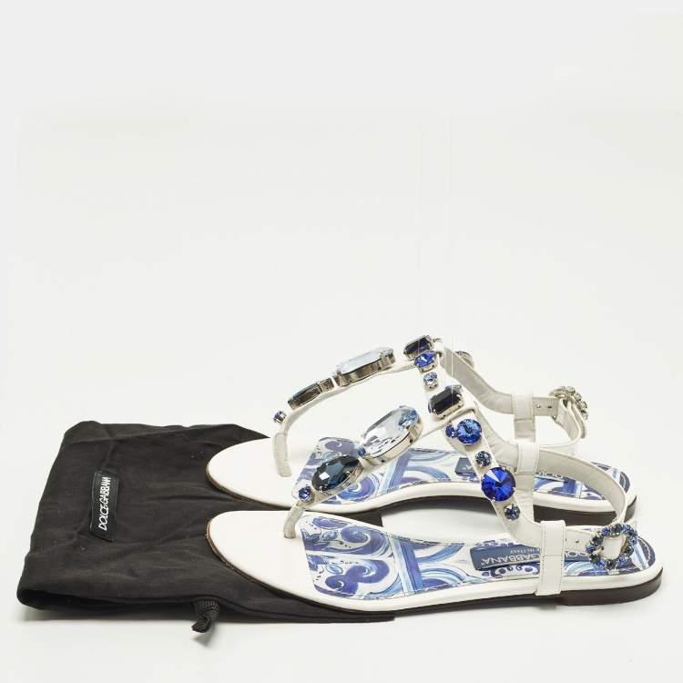 مملوكة مسبقًا Dolce & Gabbana Size 38 Multicolor Patent Leather  Crystals Embellished Thong Flats 