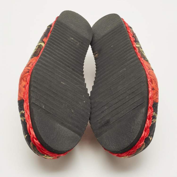 Pre Owned Dolce & Gabbana Size 40 Multicolor Brocade Fabric and Leather Crystal Embellished Loafers