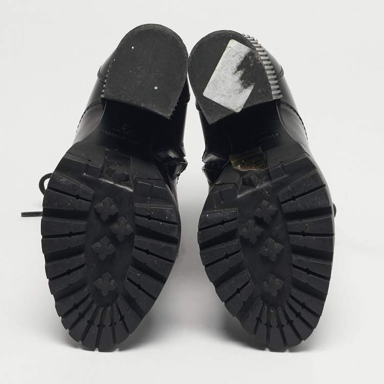 Pre Owned Dolce & Gabbana Size 36 Black Leather Button Embellished Combat Ankle Boots 