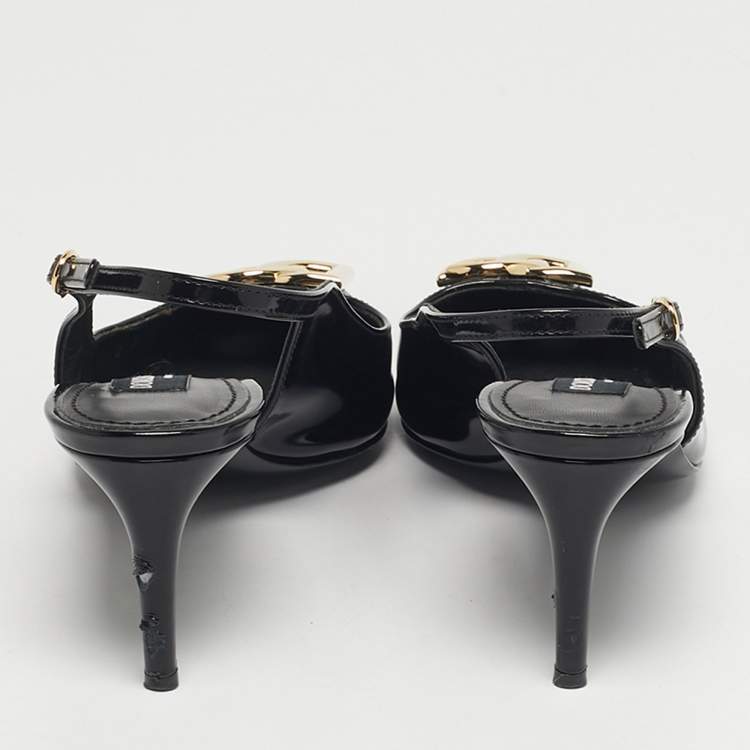 Pre Owned Dolce & Gabbana DG Logo Size 39 Black Patent Leather Slingback Pumps