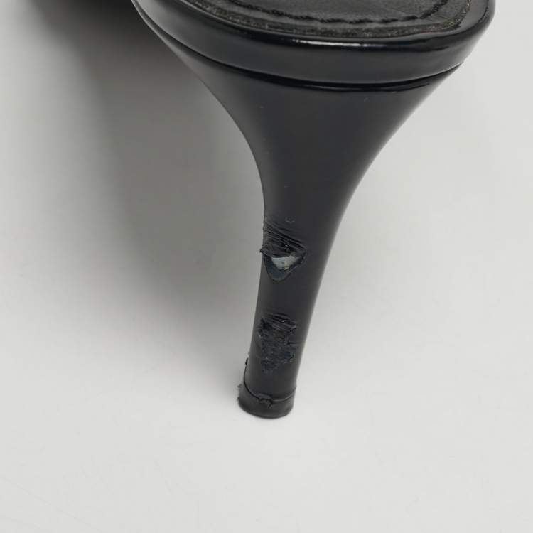 Pre Owned Dolce & Gabbana DG Logo Size 39 Black Patent Leather Slingback Pumps