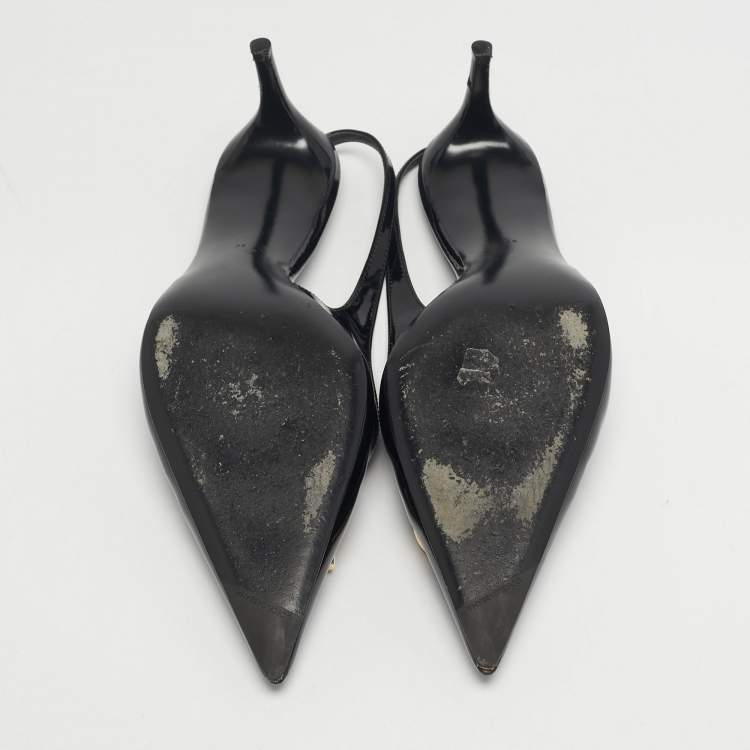 Pre Owned Dolce & Gabbana DG Logo Size 39 Black Patent Leather Slingback Pumps