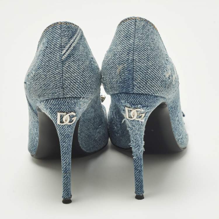 Pre Owned Dolce & Gabbana Bellucci Size 36 Blue Denim Rhinestone Buckle Pumps