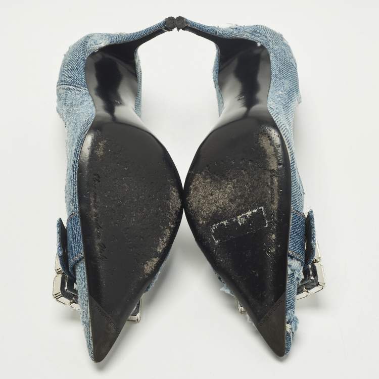 Pre Owned Dolce & Gabbana Bellucci Size 36 Blue Denim Rhinestone Buckle Pumps