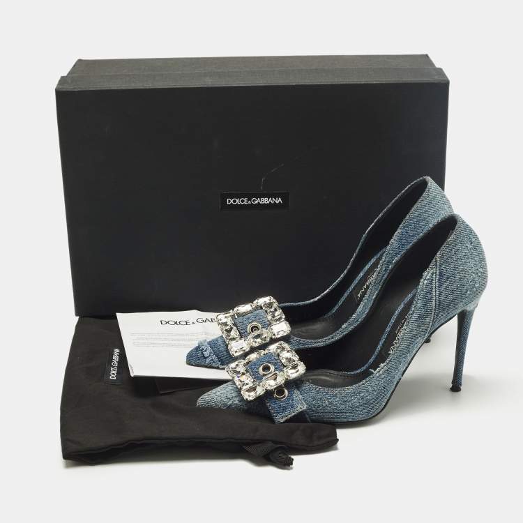 Pre Owned Dolce & Gabbana Bellucci Size 36 Blue Denim Rhinestone Buckle Pumps
