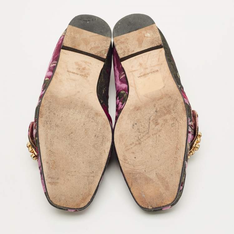 Pre Owned Dolce & Gabbana Size 39 Multicolor Jacquard Crystal Embellished Buckle Loafers