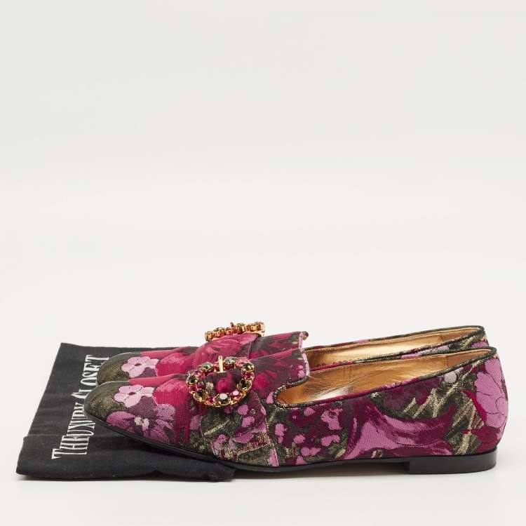 Pre Owned Dolce & Gabbana Size 39 Multicolor Jacquard Crystal Embellished Buckle Loafers