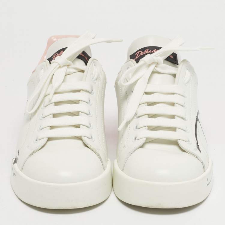 مملوكة مسبقًا Dolce & Gabbana Portofino Size 37 White/Pink Leather Lace Up Sneakers