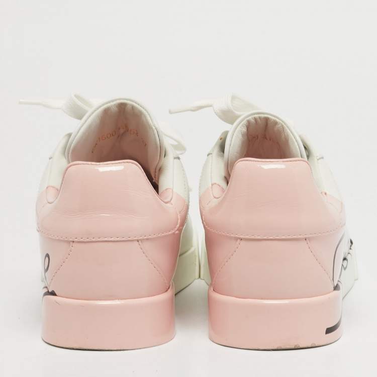 مملوكة مسبقًا Dolce & Gabbana Portofino Size 37 White/Pink Leather Lace Up Sneakers
