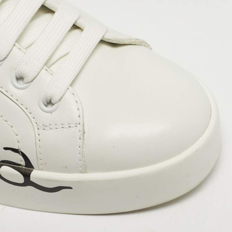مملوكة مسبقًا Dolce & Gabbana Portofino Size 37 White/Pink Leather Lace Up Sneakers
