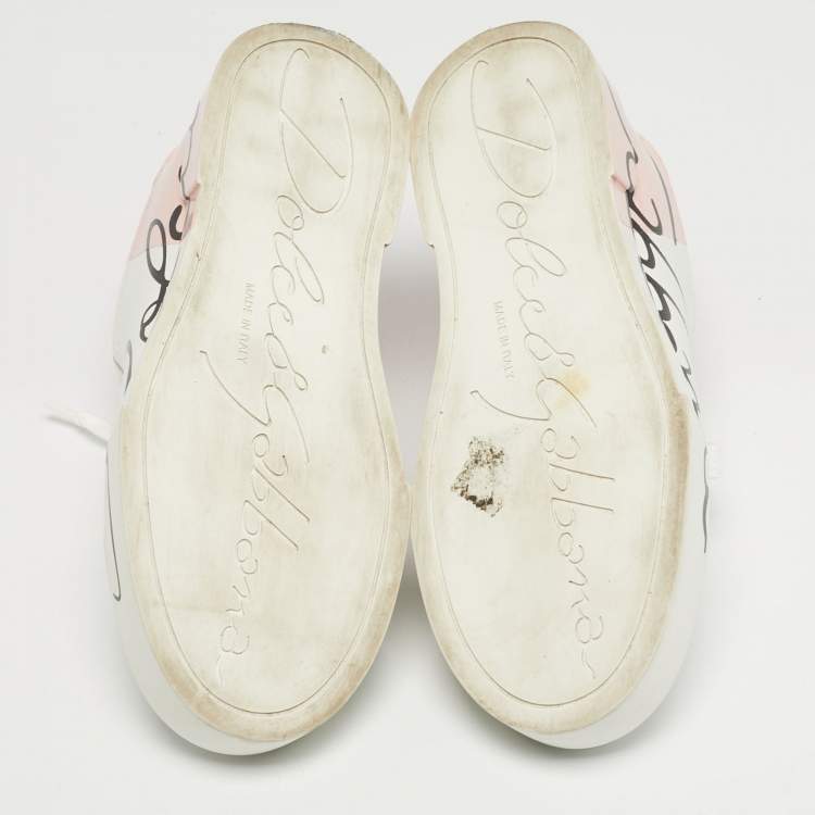 مملوكة مسبقًا Dolce & Gabbana Portofino Size 37 White/Pink Leather Lace Up Sneakers