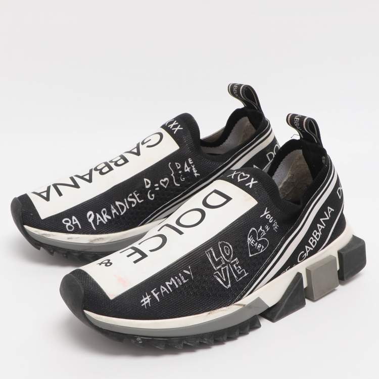 Pre Owned Dolce & Gabbana Black Knit Fabric Sorrento Slip On Sneakers Size 37