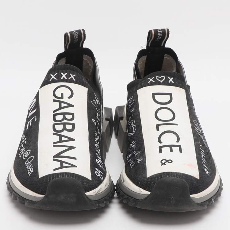 Pre Owned Dolce & Gabbana Black Knit Fabric Sorrento Slip On Sneakers Size 37