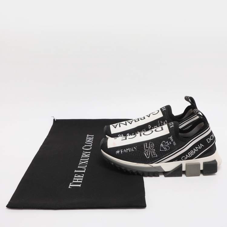 Pre Owned Dolce & Gabbana Black Knit Fabric Sorrento Slip On Sneakers Size 37