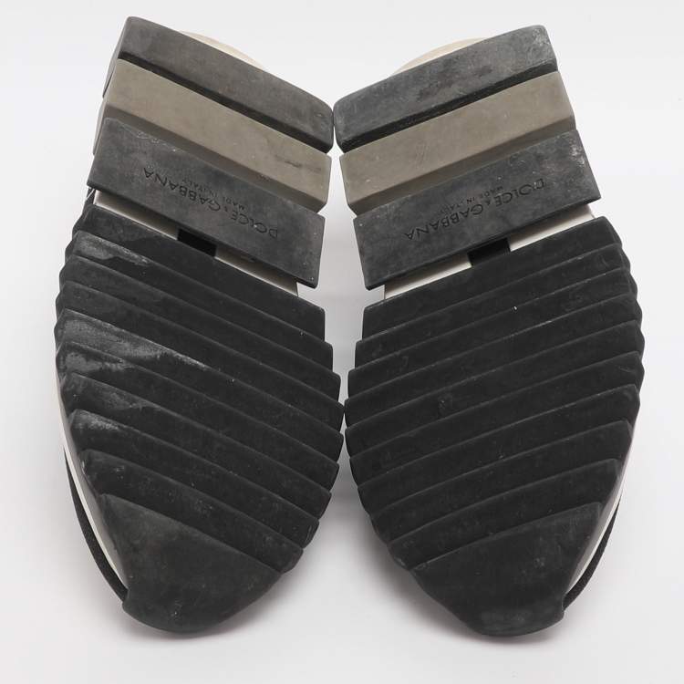 Pre Owned Dolce & Gabbana Black Knit Fabric Sorrento Slip On Sneakers Size 37