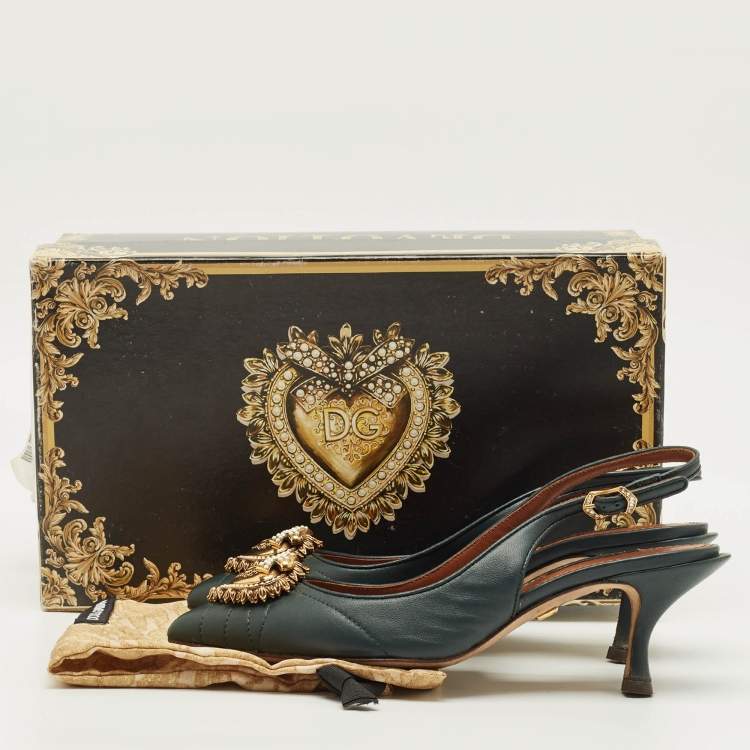 مملوكة مسبقًا Dolce & Gabbana DG Logo Size 36 Green Leather Slingback Pumps