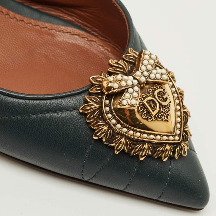 مملوكة مسبقًا Dolce & Gabbana DG Logo Size 36 Green Leather Slingback Pumps