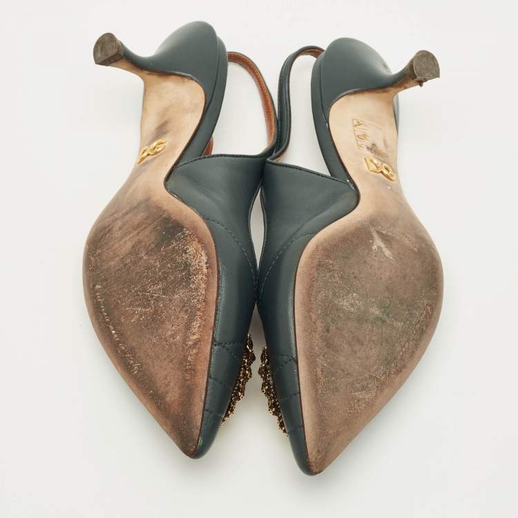 مملوكة مسبقًا Dolce & Gabbana DG Logo Size 36 Green Leather Slingback Pumps