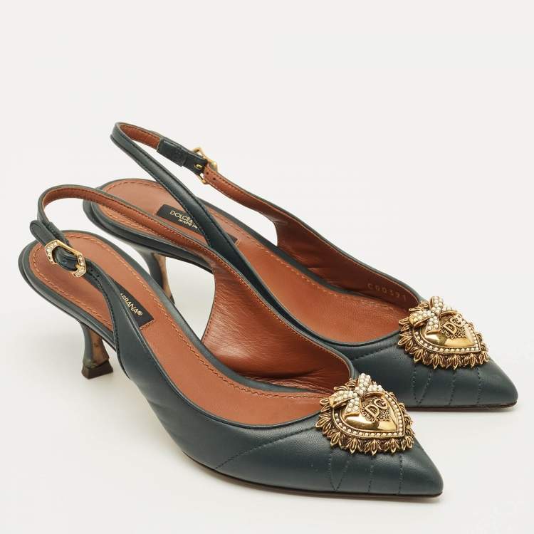 مملوكة مسبقًا Dolce & Gabbana DG Logo Size 36 Green Leather Slingback Pumps