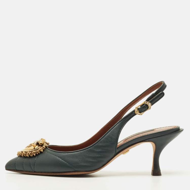 مملوكة مسبقًا Dolce & Gabbana DG Logo Size 36 Green Leather Slingback Pumps