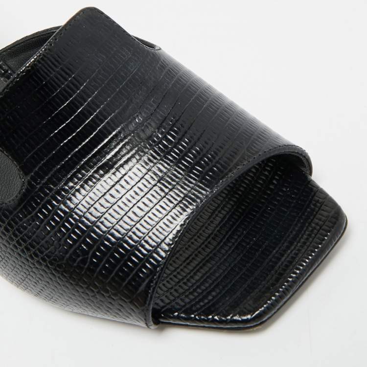 Pre Owned Dolce & Gabbana Keira Size 39 Black Lizard Embossed Leather Slide Sandals