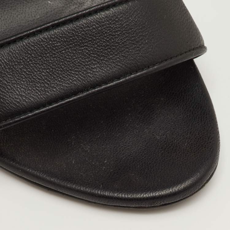 Pre Owned Dolce & Gabbana Keira DG Heel Size 40 Black Leather Ankle Strap Sandals