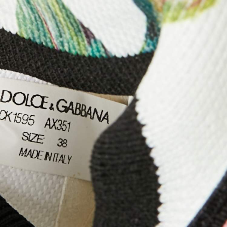 Pre Owned Dolce & Gabbana Sorrento Size 38 Multicolor Knit Fabric Flora Print Slip On Sneakers
