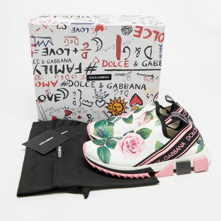 Pre Owned Dolce & Gabbana Sorrento Size 38 Multicolor Knit Fabric Flora Print Slip On Sneakers