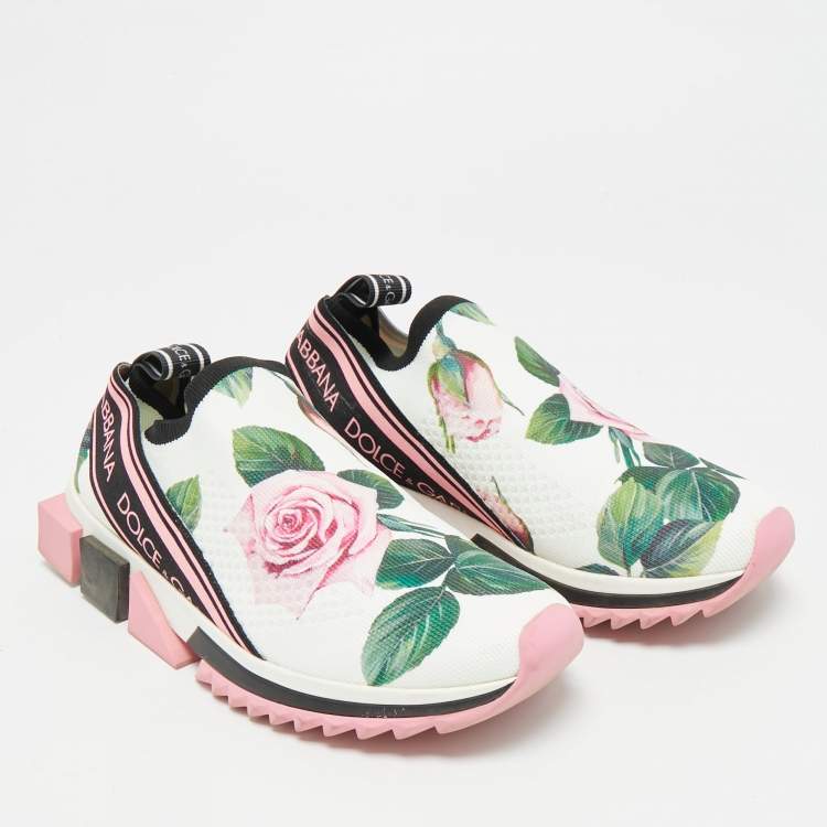 Pre Owned Dolce & Gabbana Sorrento Size 38 Multicolor Knit Fabric Flora Print Slip On Sneakers