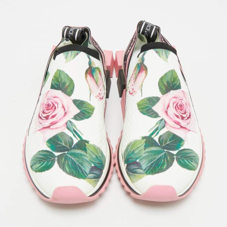 Pre Owned Dolce & Gabbana Sorrento Size 38 Multicolor Knit Fabric Flora Print Slip On Sneakers