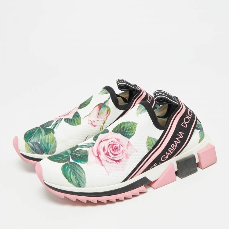 Pre Owned Dolce & Gabbana Sorrento Size 38 Multicolor Knit Fabric Flora Print Slip On Sneakers