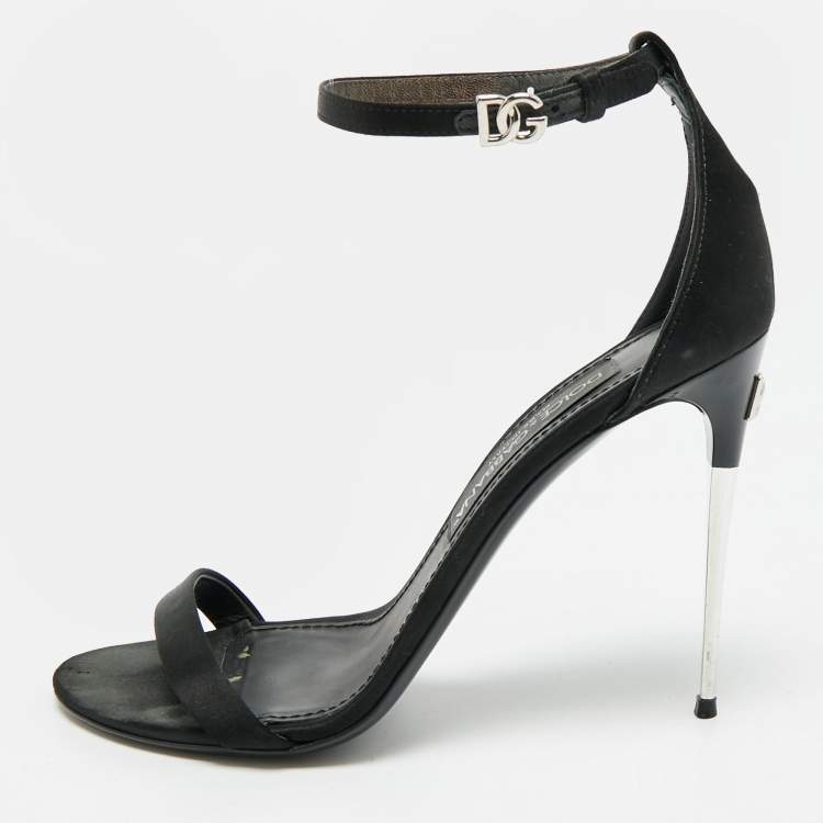 Pre Owned Dolce & Gabbana Keira Size 39 Black Satin Ankle Strap Sandals