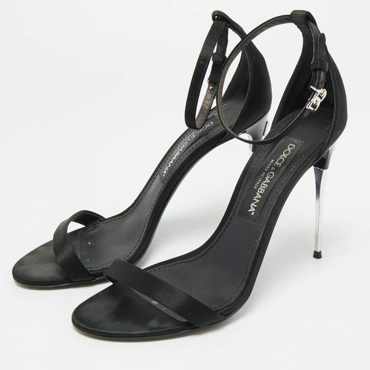 Pre Owned Dolce & Gabbana Keira Size 39 Black Satin Ankle Strap Sandals