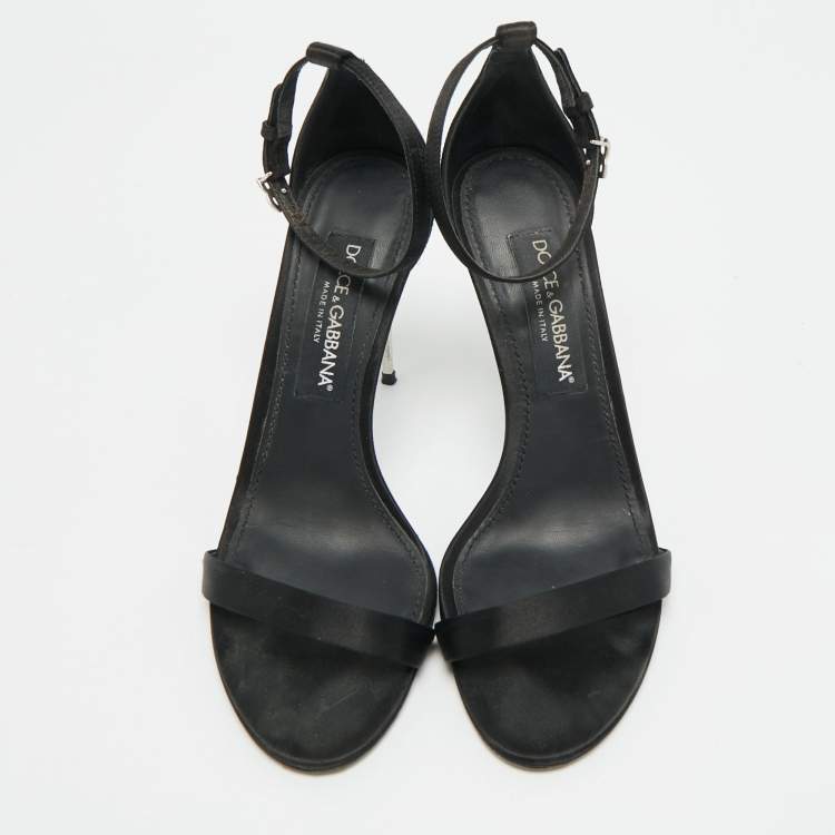 Pre Owned Dolce & Gabbana Keira Size 39 Black Satin Ankle Strap Sandals